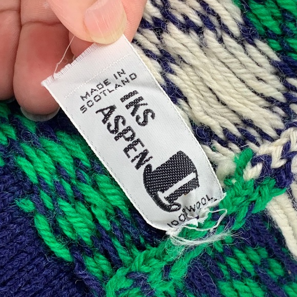 Vintage wool ski cap by IKS Aspen heavy knit pom pom beanie blue & green - Picture 3 of 5